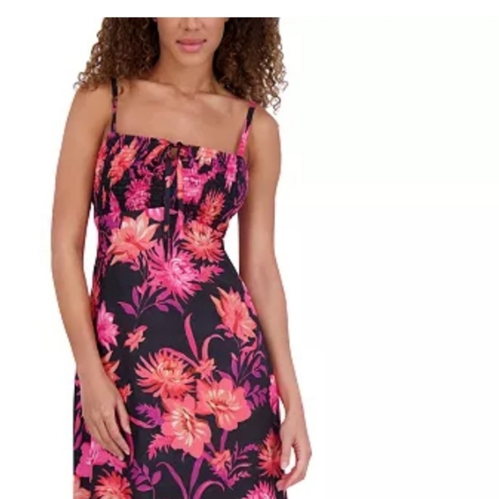 Kensie Pink and Black Floral Midi Dress With Bra Top